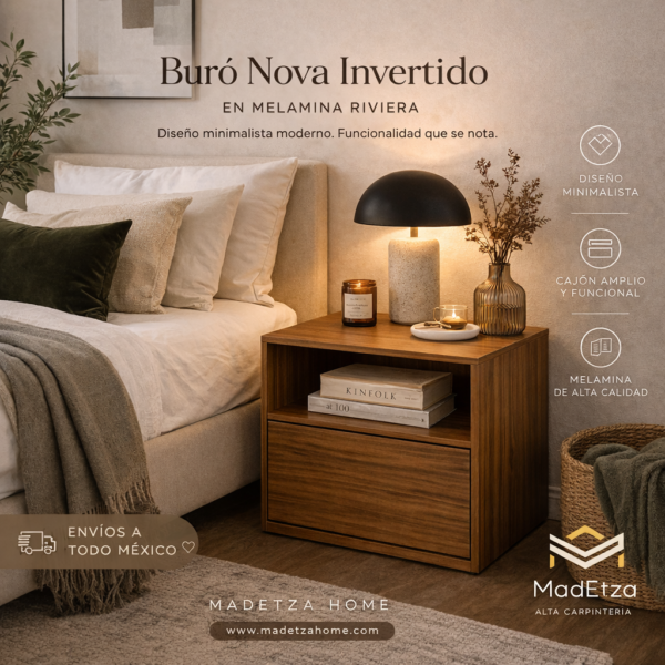 Buró Nova Invertido en Melamina Riviera | Buró Moderno para Recámara | Madetza