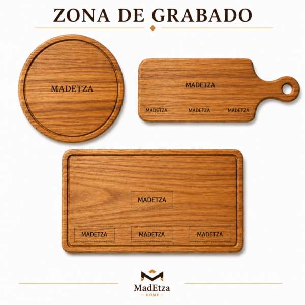 Zona de grabado teca Tabla Circular Grande de Teca 34 cm | Tabla para Quesos | Madetza