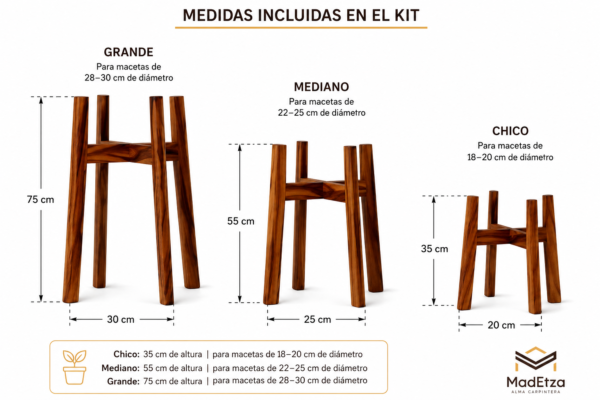 Kit de 3 Porta Macetas Parota – Alturas Escalonadas